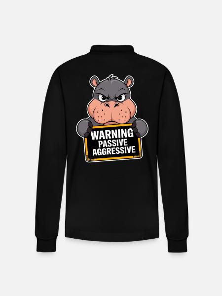 Warning: Passive, Aggressive, Hippopotamus - Stanley/Stella Organic Unisex Long-Sleeved Polo Shirt Prepster - black