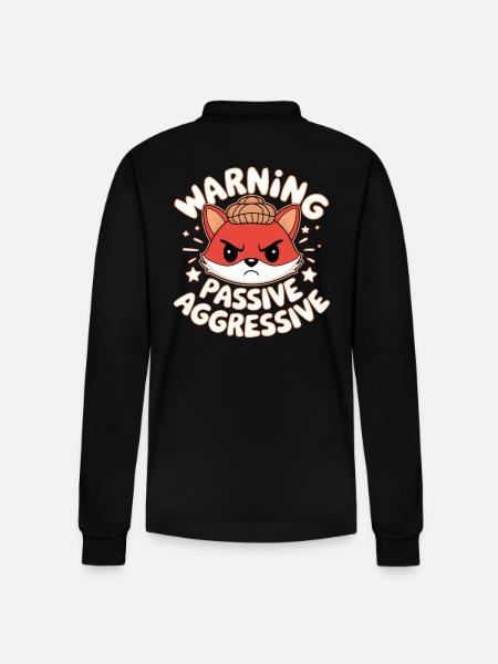 Warning Passive Aggressive Fox Illustration - Stanley/Stella Organic Unisex Long-Sleeved Polo Shirt Prepster - black