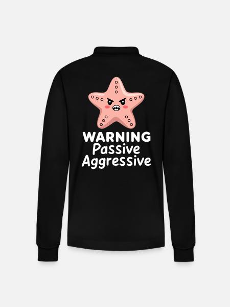 Caution Passive Aggressive Starfish Illustration - Stanley/Stella Organic Unisex Long-Sleeved Polo Shirt Prepster - black