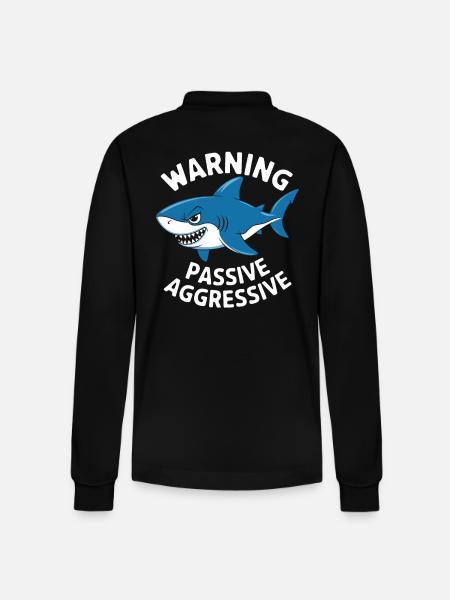 Warning of passive aggressive shark - Stanley/Stella Organic Unisex Long-Sleeved Polo Shirt Prepster - black