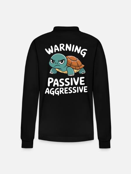 Warning: Passive, Aggressive, Turtle - Stanley/Stella Organic Unisex Long-Sleeved Polo Shirt Prepster - black