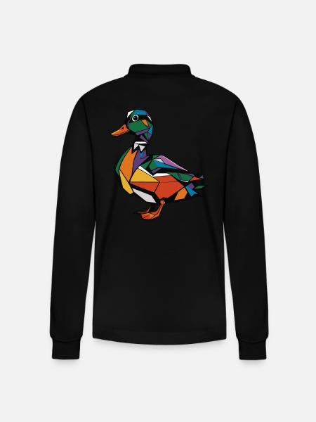 Colorful Geometric Farm Animal Graphic Duck - Stanley/Stella Organic Unisex Long-Sleeved Polo Shirt Prepster - black