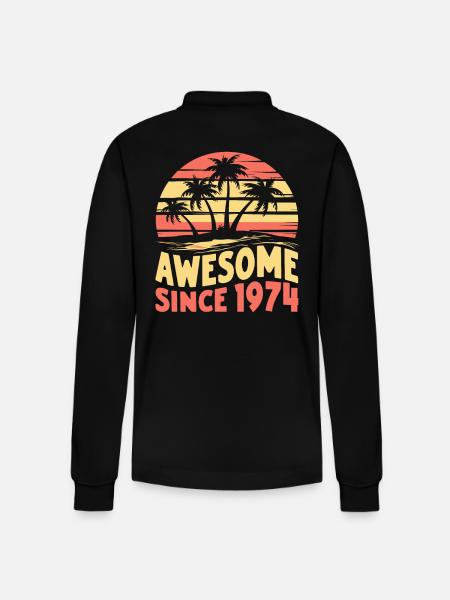 Awesome Since 1974 Birthday - Stanley/Stella Organic Unisex Long-Sleeved Polo Shirt Prepster - black