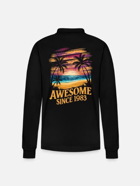 Awesome Since 1983 Beach Sunset - Stanley/Stella Organic Unisex Long-Sleeved Polo Shirt Prepster - black