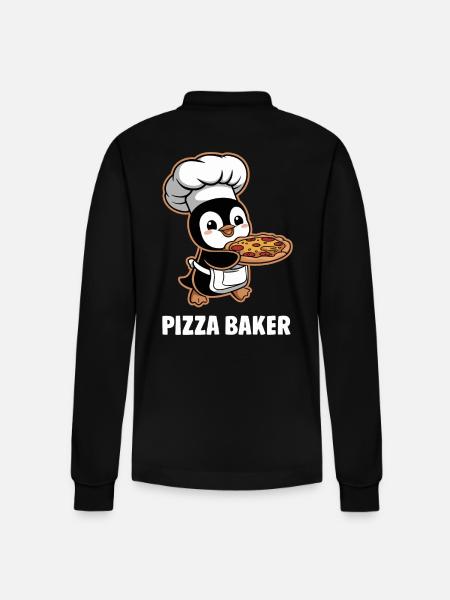 Pizza Baker Penguin Funny Chef - Stanley/Stella Organic Unisex Long-Sleeved Polo Shirt Prepster - black