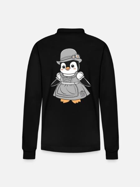 Cute Penguin in Dirndl Costume - Stanley/Stella Organic Unisex Long-Sleeved Polo Shirt Prepster - black