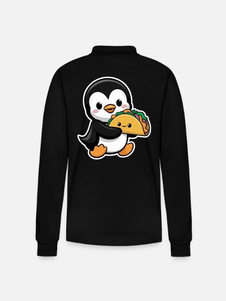 Cute penguin with taco - Stanley/Stella Organic Unisex Long-Sleeved Polo Shirt Prepster - black