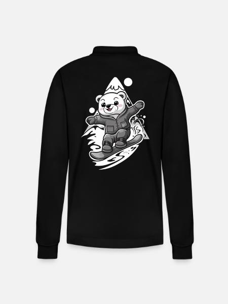 Snowboarding bear in the mountains - Stanley/Stella Organic Unisex Long-Sleeved Polo Shirt Prepster - black