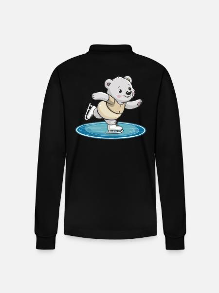 -skating bear on surface - Stanley/Stella Organic Unisex Long-Sleeved Polo Shirt Prepster - black