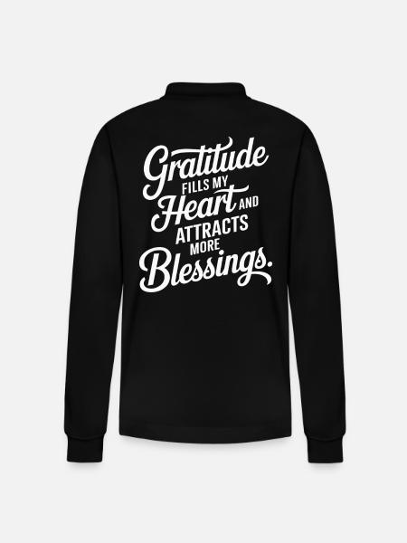 Manifesting Abundance Quote: Gratitude Fills - Stanley/Stella Organic Unisex Long-Sleeved Polo Shirt Prepster - black