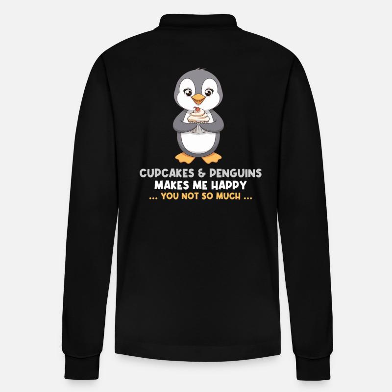 Cupcakes & Pinguine Machen Mich Glücklich - Stanley/Stella Unisex Bio-Langarm-Poloshirt Prepster - Schwarz