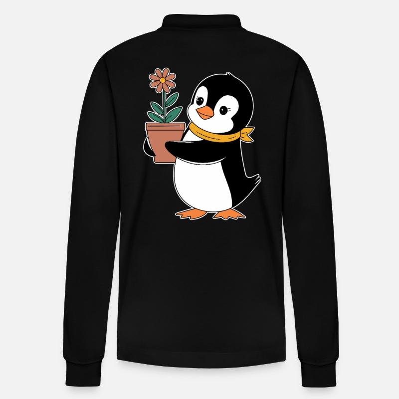 Gartenarbeiten Pinguin Mit Blume Für - Stanley/Stella Unisex Bio-Langarm-Poloshirt Prepster - Schwarz