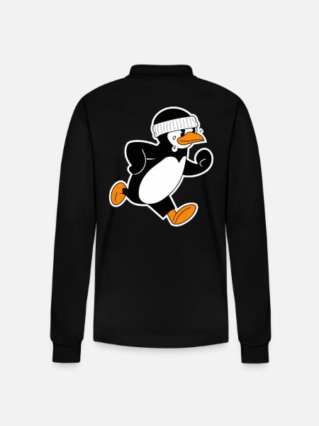 Funny running penguin with headband - Stanley/Stella Organic Unisex Long-Sleeved Polo Shirt Prepster - black