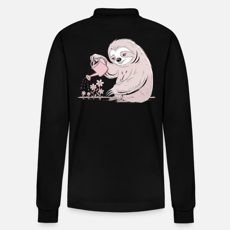 Gemütlicher Gärtner Faultier Mit Gießkanne - Stanley/Stella Unisex Bio-Langarm-Poloshirt Prepster - Schwarz