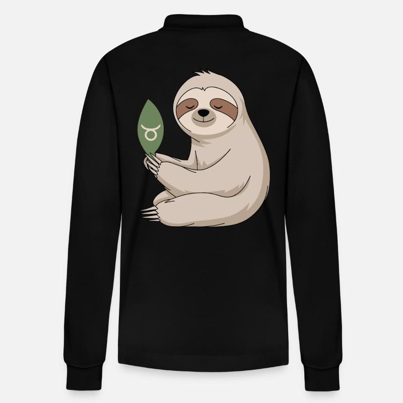 Gemütliches Stier-Zodiak Faultier mit Blatt - Stanley/Stella Unisex Bio-Langarm-Poloshirt Prepster - Schwarz