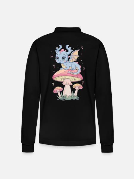 Dragon d’évasion fantaisiste sur champignon - Polo à manches longues bio PREPSTER Stanley/Stella Unisexe - noir