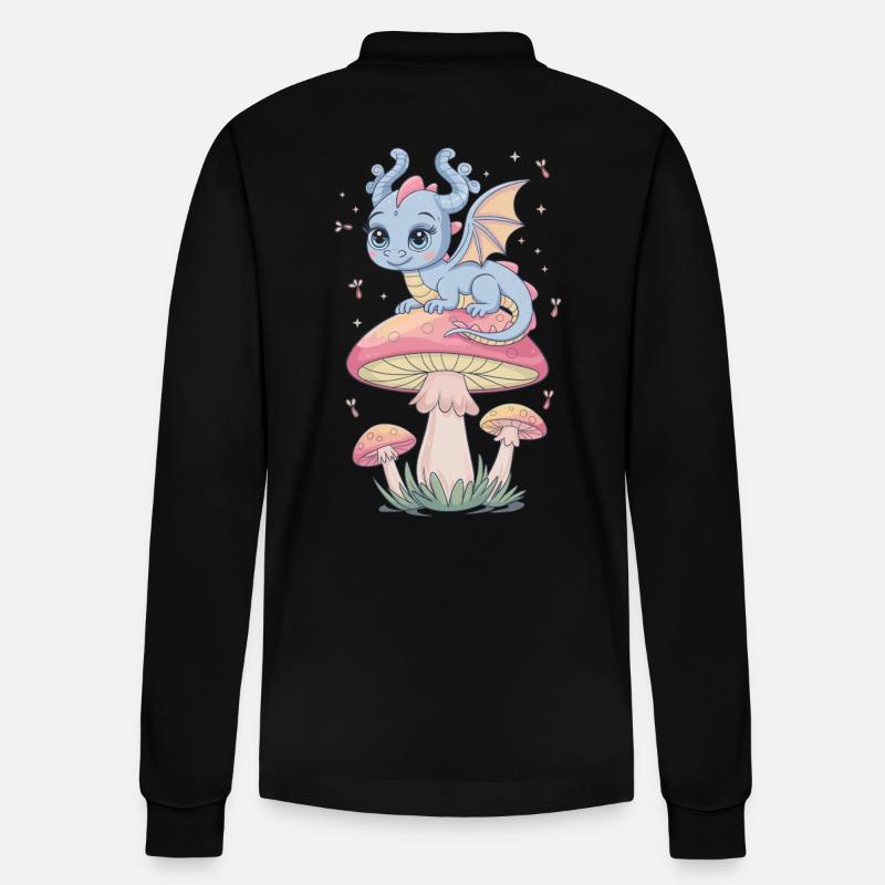 Dragon d’évasion fantaisiste sur champignon - Polo à manches longues bio PREPSTER Stanley/Stella Unisexe - noir