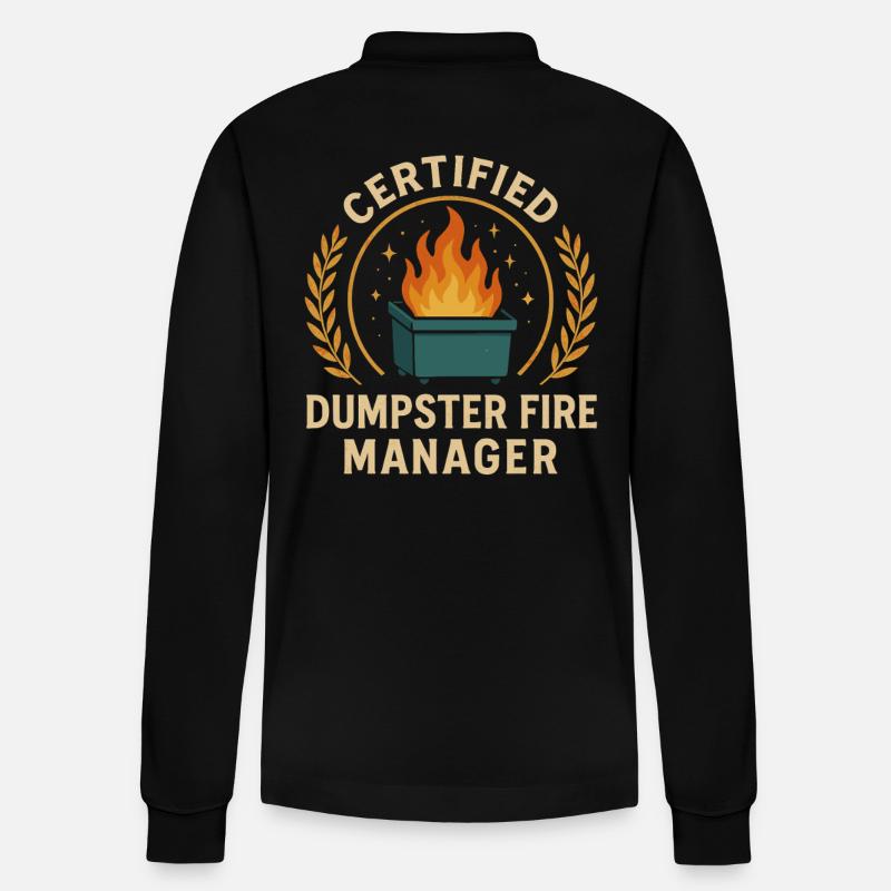 Dumpster Fire Manager - Stanley/Stella Organic Unisex Long-Sleeved Polo Shirt Prepster - black