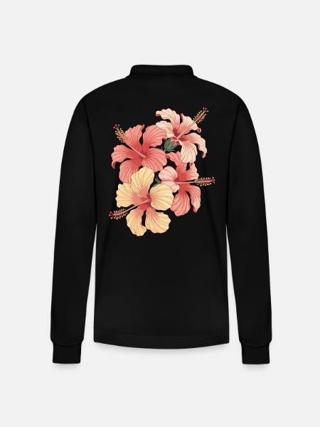 Exotic Hibiscus Flowers Inspiration - Stanley/Stella Organic Unisex Long-Sleeved Polo Shirt Prepster - black