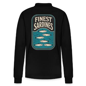 Feinste Sardinen Retro Dose Vintage Fischdesign - Stanley/Stella Unisex Bio-Langarm-Poloshirt Prepster - Schwarz - Hinten - Anna (173cm)