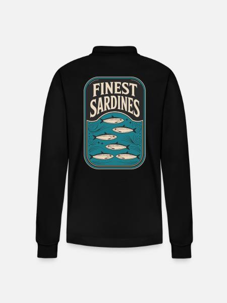 Finest Sardines Retro Tin Vintage Fish Design - Stanley/Stella Organic Unisex Long-Sleeved Polo Shirt Prepster - black