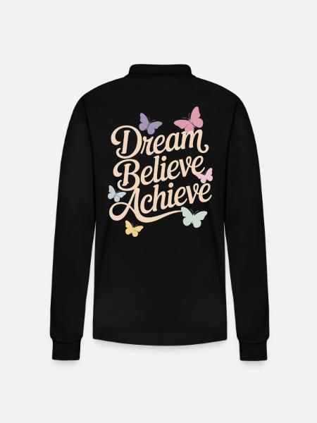 Dreams, Faith, Achieve, Positive Affirmations - Stanley/Stella Organic Unisex Long-Sleeved Polo Shirt Prepster - black