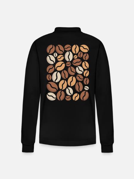 Coffee Bean Pattern Lover - Stanley/Stella Organic Unisex Long-Sleeved Polo Shirt Prepster - black