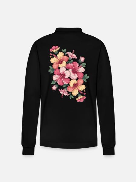 Hibiscus Boho Flower Dreamy Design - Stanley/Stella Organic Unisex Long-Sleeved Polo Shirt Prepster - black
