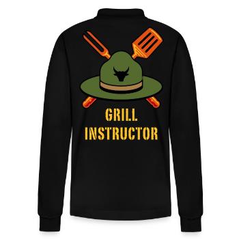 Grill Instructor (Grillen BBQ Barbecue Hut / NEG) - Stanley/Stella Unisex Bio-Langarm-Poloshirt Prepster - Schwarz - Hinten - Anna (173cm)