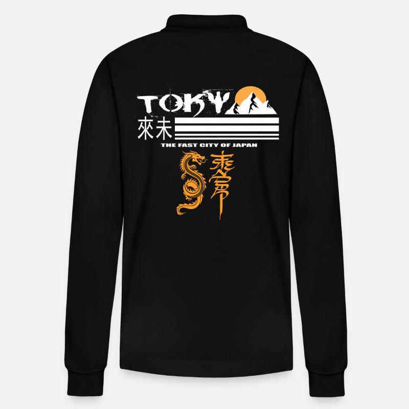 Tokio Orange - Stanley/Stella Unisex Bio-Langarm-Poloshirt Prepster - Schwarz