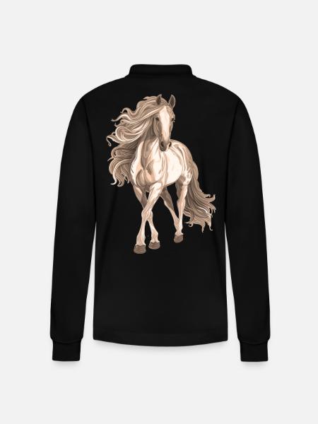Horse motif - Stanley/Stella Organic Unisex Long-Sleeved Polo Shirt Prepster - black
