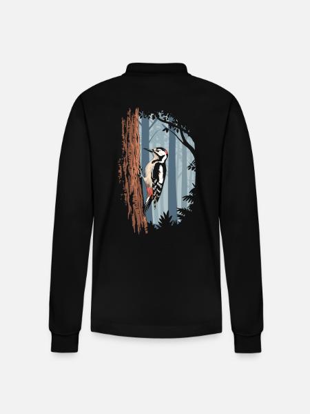 Buntspecht Im Mystischen Wald - Stanley/Stella Unisex Bio-Langarm-Poloshirt Prepster - Schwarz