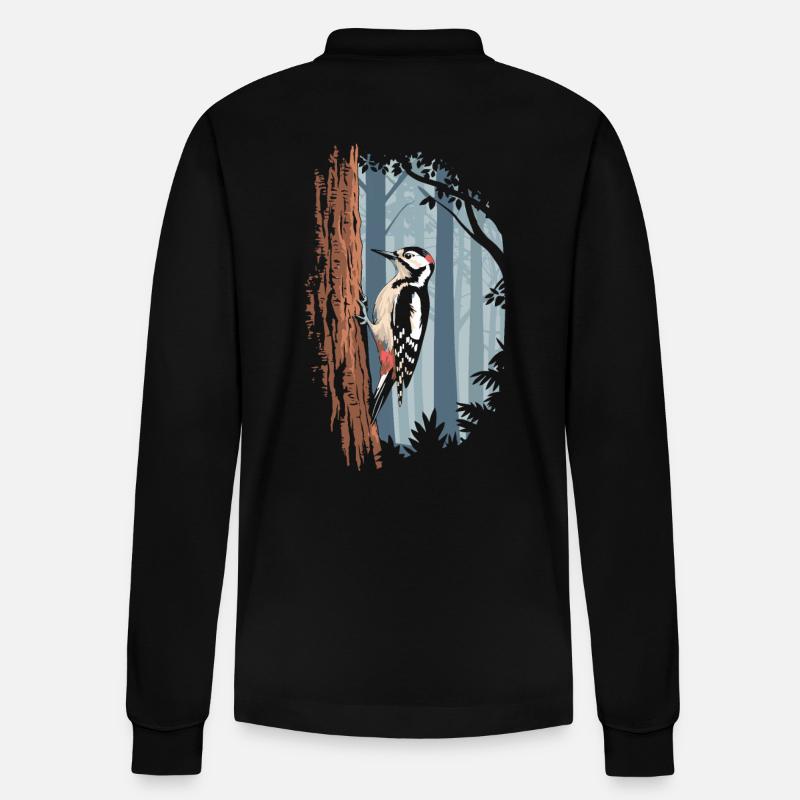 Buntspecht Im Mystischen Wald - Stanley/Stella Unisex Bio-Langarm-Poloshirt Prepster - Schwarz