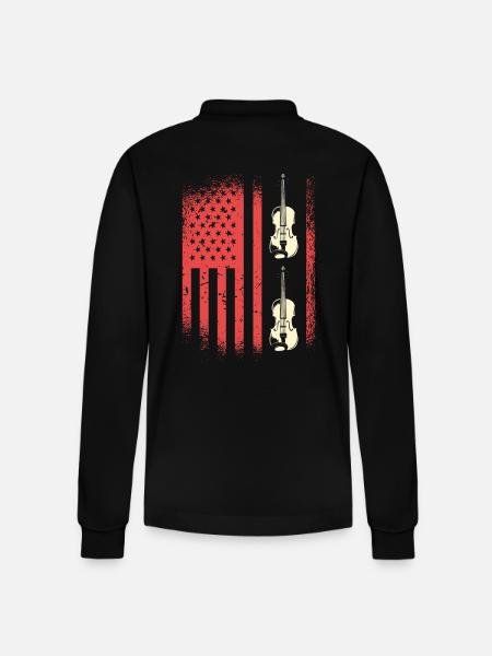 American flag with violins - Stanley/Stella Organic Unisex Long-Sleeved Polo Shirt Prepster - black