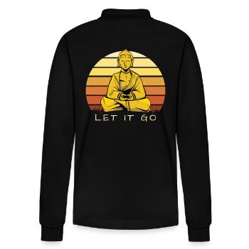 Buddha Meditierend Let It Go Zen Kunst - Stanley/Stella Unisex Bio-Langarm-Poloshirt Prepster - Schwarz - Hinten - Anna (173cm)