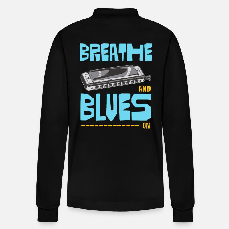 Blues On Mundharmonika - Stanley/Stella Unisex Bio-Langarm-Poloshirt Prepster - Schwarz