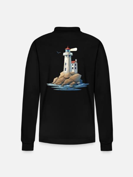 Lighthouse On The Rocky Coast - Stanley/Stella Organic Unisex Long-Sleeved Polo Shirt Prepster - black