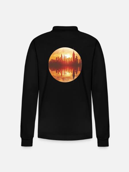 Sunset Cityscape Reflection - Stanley/Stella Organic Unisex Long-Sleeved Polo Shirt Prepster - black