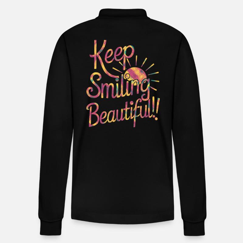 Keep Smiling Beautiful - Positiver Spruch - Stanley/Stella Unisex Bio-Langarm-Poloshirt Prepster - Schwarz