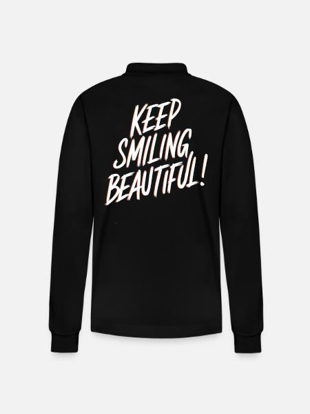 Keep Smiling Beautiful Positive Affirmation - Stanley/Stella Organic Unisex Long-Sleeved Polo Shirt Prepster - black