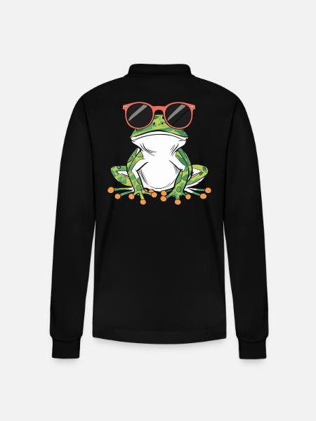 Cool frog with sunglasses - Stanley/Stella Organic Unisex Long-Sleeved Polo Shirt Prepster - black
