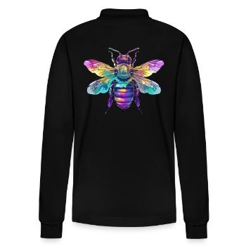 Colorful bee with rainbow wings - Stanley/Stella Organic Unisex Long-Sleeved Polo Shirt Prepster - black - Back - Anna (173cm)