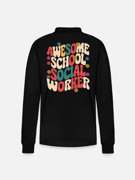 Awesome School Social Worker - Stanley/Stella Organic Unisex Long-Sleeved Polo Shirt Prepster - black
