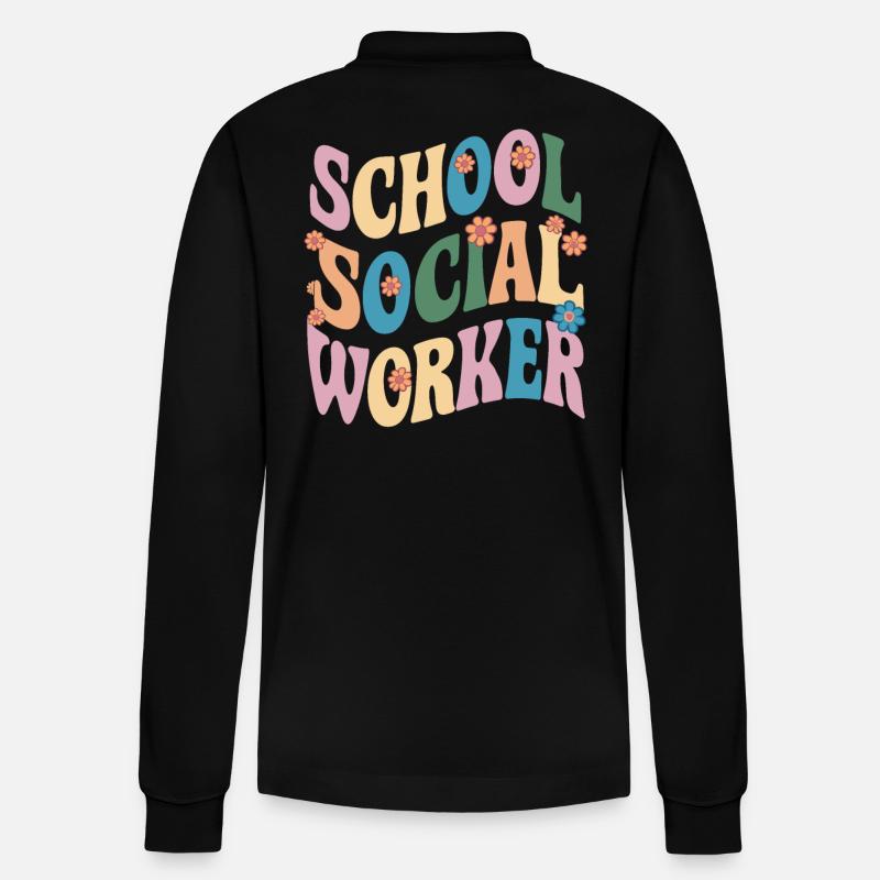 Schulsozialarbeiter Blumen Design - Stanley/Stella Unisex Bio-Langarm-Poloshirt Prepster - Schwarz