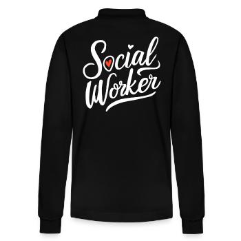 Sozialarbeiter Sozialarbeit Herz Schriftzug - Stanley/Stella Unisex Bio-Langarm-Poloshirt Prepster - Schwarz - Hinten - Anna (173cm)