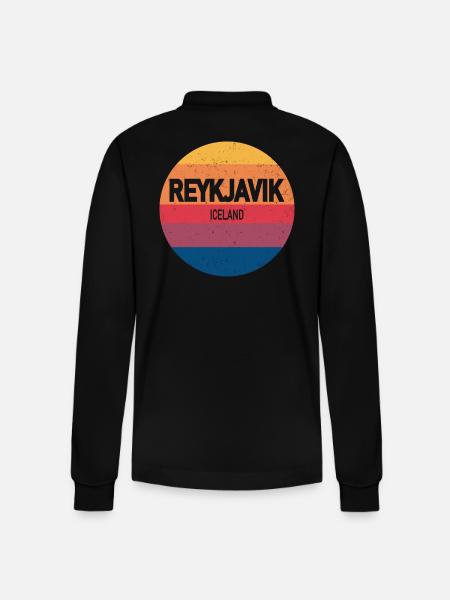 Retro Sunset Souvenir Reykjavik Iceland - Stanley/Stella Organic Unisex Long-Sleeved Polo Shirt Prepster - black