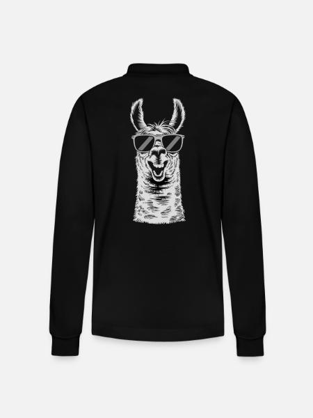 Cool llama with sunglasses - Stanley/Stella Organic Unisex Long-Sleeved Polo Shirt Prepster - black