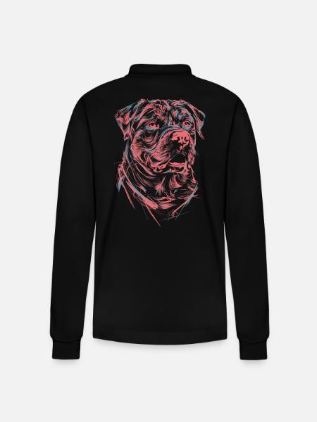 Rottweiler Drawing Abstract Dog Illustration - Stanley/Stella Organic Unisex Long-Sleeved Polo Shirt Prepster - black