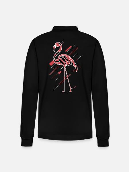 Abstract flamingo with geometric lines - Stanley/Stella Organic Unisex Long-Sleeved Polo Shirt Prepster - black