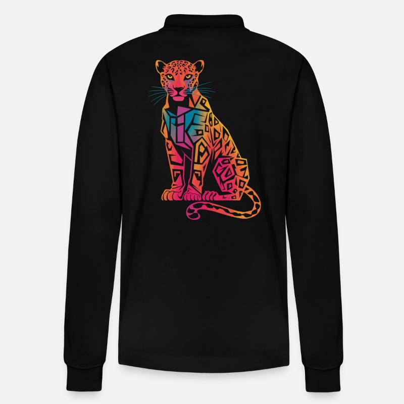 Farbenfroher Geometrischer Leopard - Stanley/Stella Unisex Bio-Langarm-Poloshirt Prepster - Schwarz